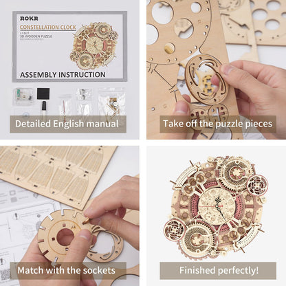Zodiac Timekeeper DIY Wooden Clock Kit – Baroque Cosmic Precision, 168 pieces by Robotime