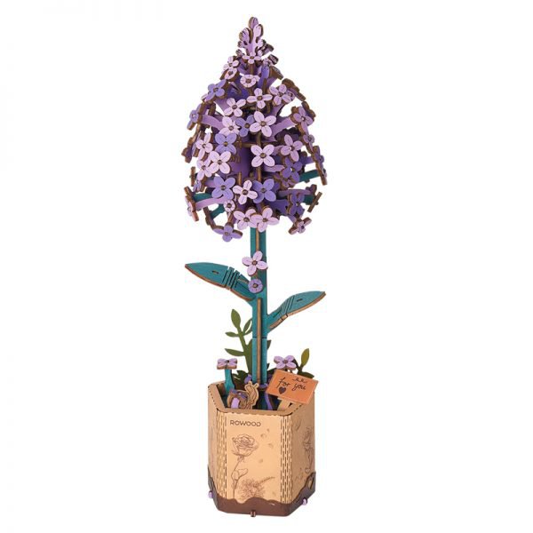 Lilac Lavender DIY Wooden Flower Kit – Florets of Gentle Mystery, 154 Pieces by Robotime