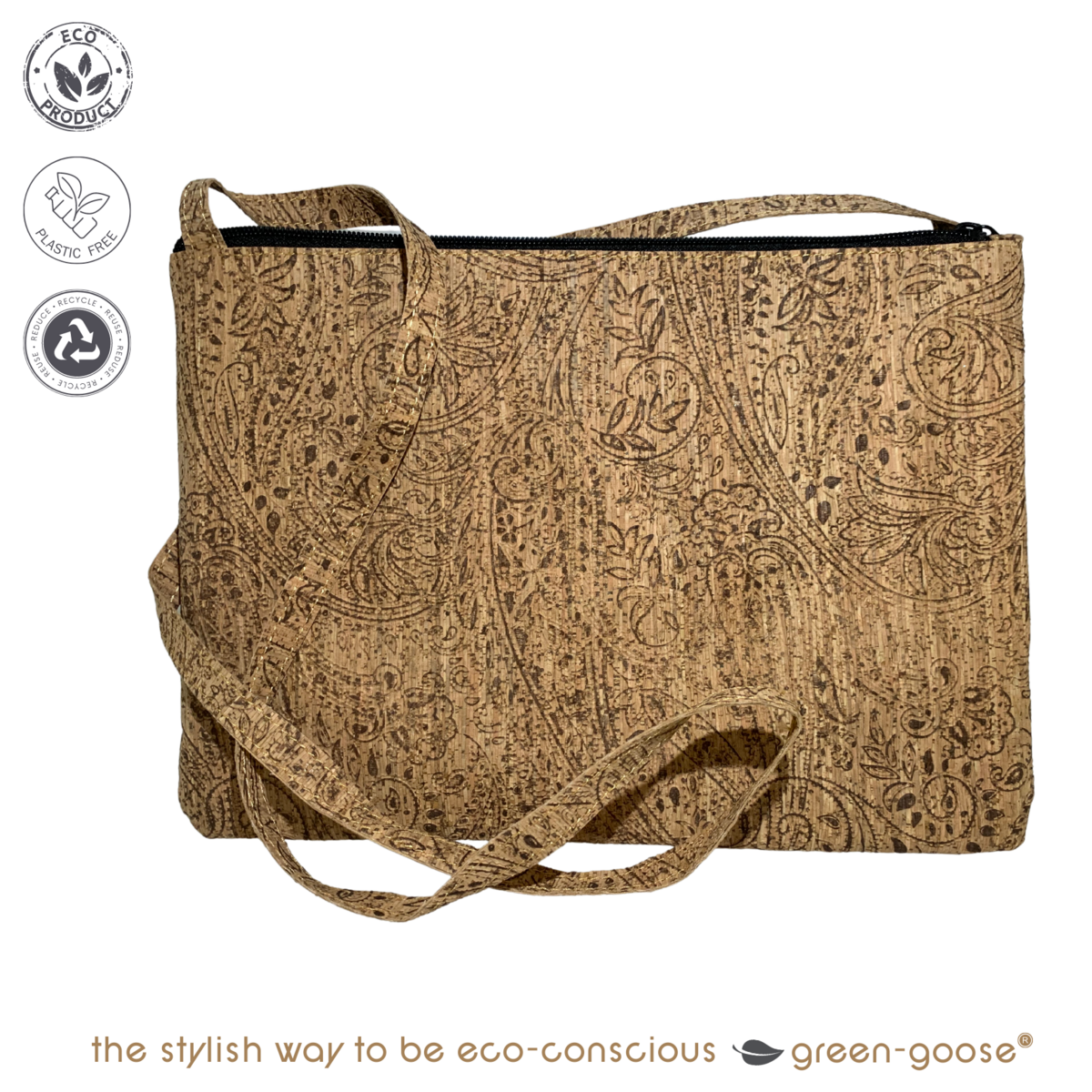 Eco-Chic Vegan Cork Shoulder Bag with Wallet – Floral Paisley Design