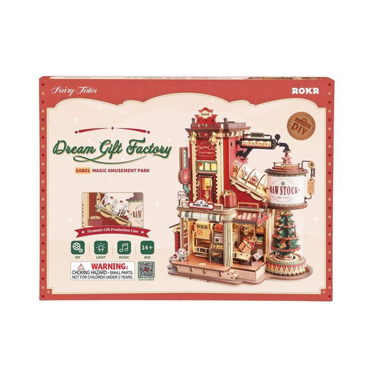 Dream Gift Factory DIY Wooden Miniature Kit – Santa's Magic Workshop, 449 Pieces