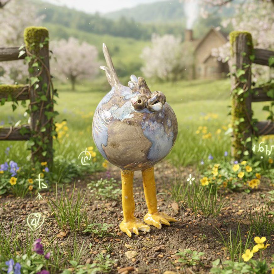 Farmyard Whimsy Ceramic Chicken Figurine – Curious Countryside Chicken, Ø7×17 cm by Red Raven Pottery