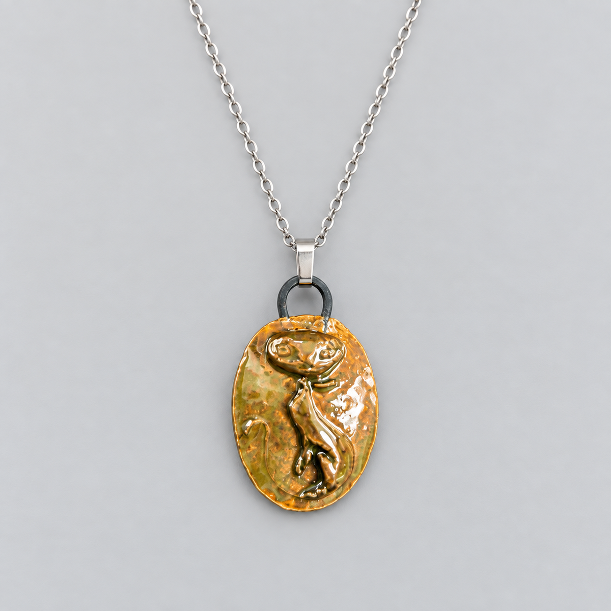 Feline Familiar Handmade Ceramic Necklace – Cat Spirit Pendant, 3.5 × 2.5 × 0.5 cm by Red Raven Pottery