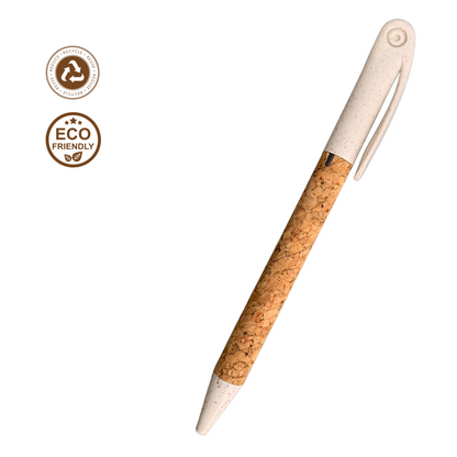 Eco-Friendly Cork & Wheatgrass Fiber Pens – Set of 8 Sustainable Ballpoint Pens, Assorted Colors