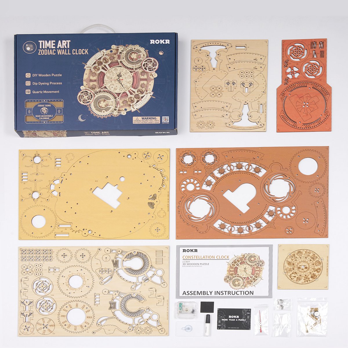 Zodiac Timekeeper DIY Wooden Clock Kit – Baroque Cosmic Precision, 168 pieces by Robotime