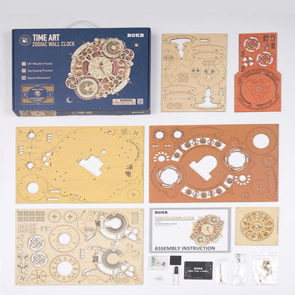 Zodiac Timekeeper DIY Wooden Clock Kit – Baroque Cosmic Precision, 168 pieces by Robotime