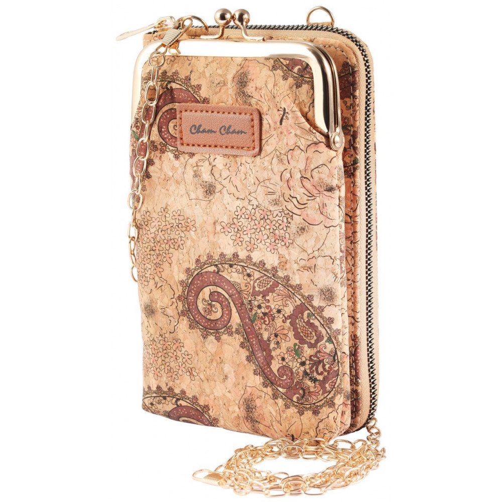 Eco-Chic Vegan Cork Shoulder Bag with Wallet – Vintage Paisley Design