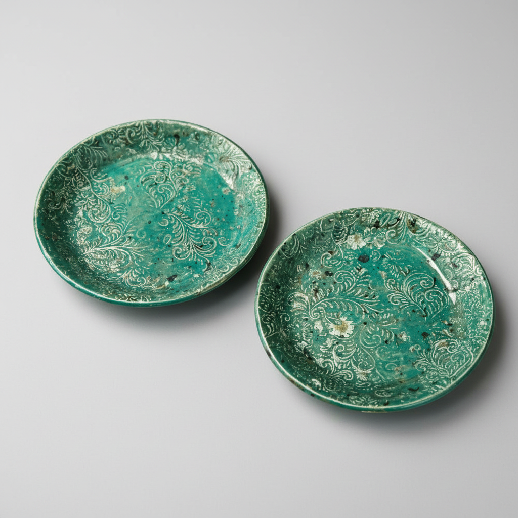 Floral Reef Ceramic Plate – Botanical Serving Ritual, Ø19.5×3 cm & Ø17.5×3 cm by Red Raven Pottery