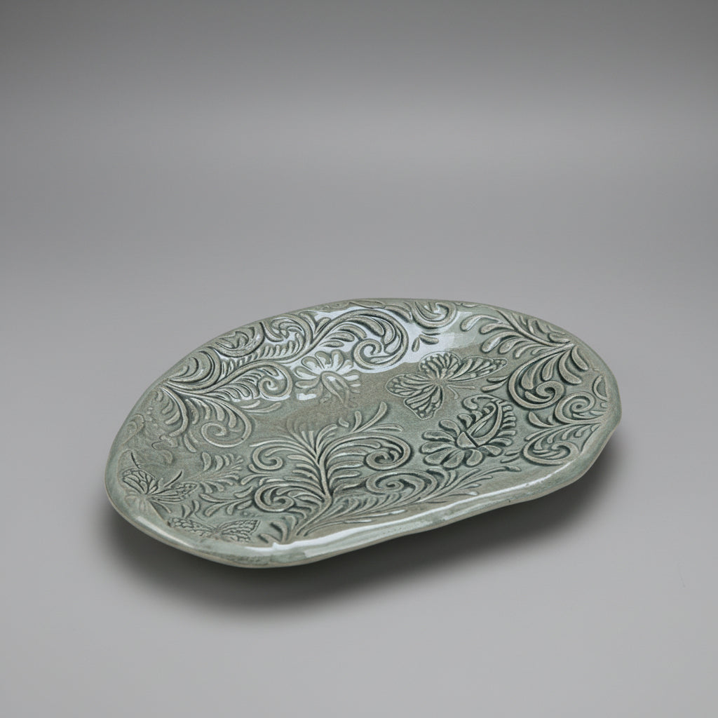 Floral Reverie Ceramic Trinket Dish – Quiet Transformation in Clay, Ø9×1.5 cm by Red Raven Pottery
