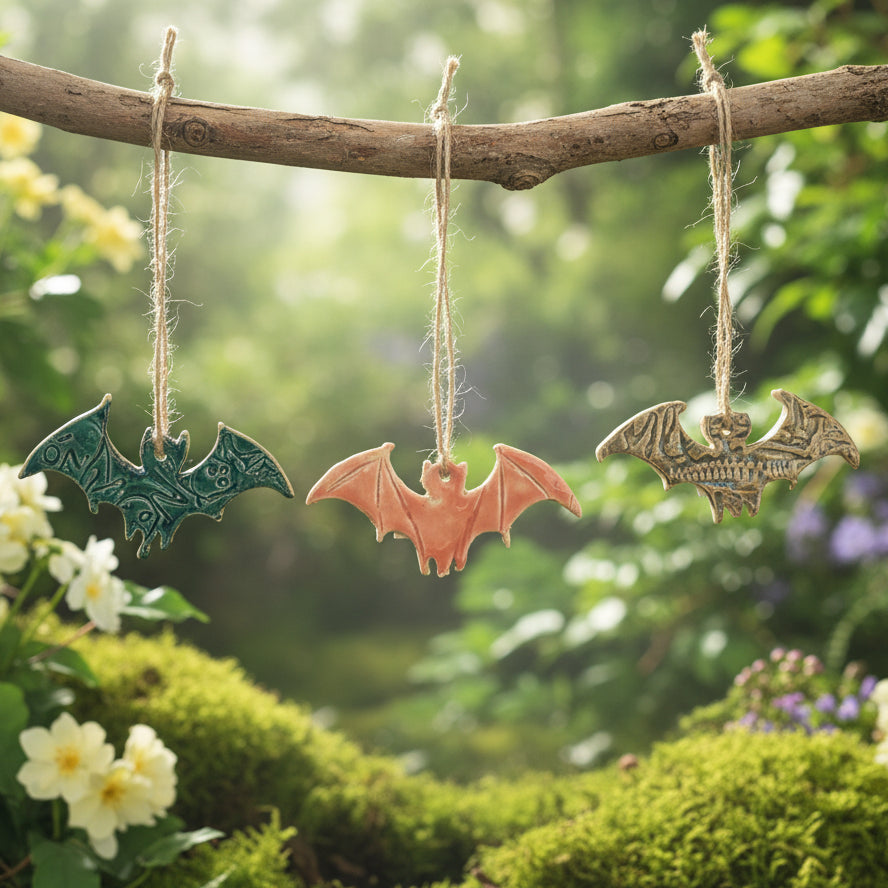 Flying Bat Ceramic Talisman – Threshold Marker Charm, 7.5×4 cm by Red Raven Pottery