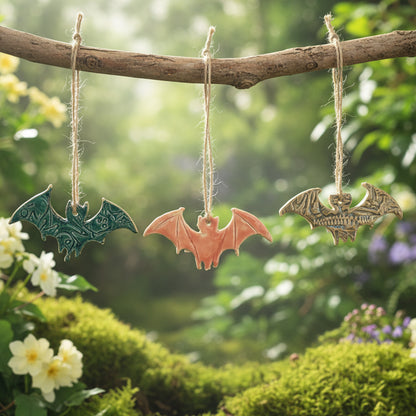 Flying Bat Ceramic Talisman – Threshold Marker Charm, 7.5×4 cm by Red Raven Pottery