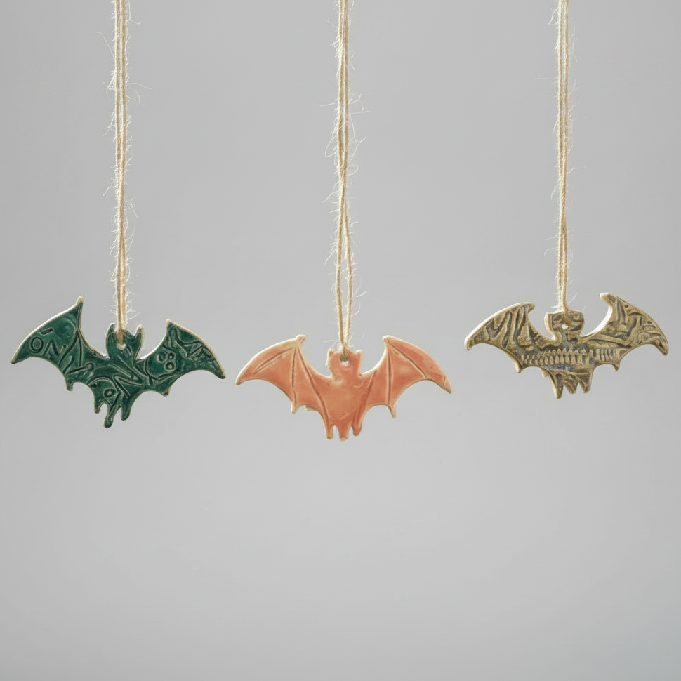 Flying Bat Ceramic Talisman – Threshold Marker Charm, 7.5×4 cm by Red Raven Pottery