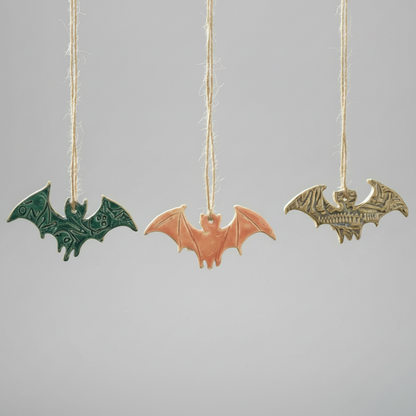 Flying Bat Ceramic Talisman – Threshold Marker Charm, 7.5×4 cm by Red Raven Pottery