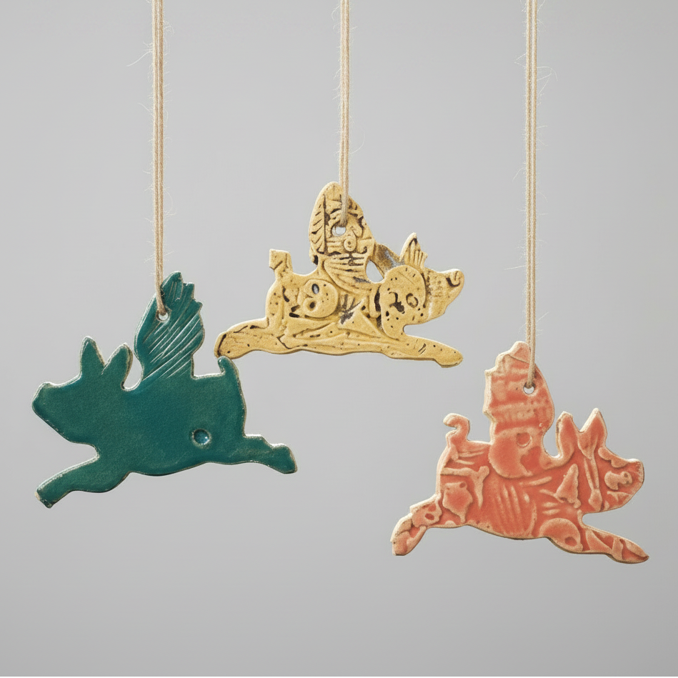Flying Pig Ceramic Talisman – Turning Point Charm, 7.5×5.5 cm by Red Raven Pottery