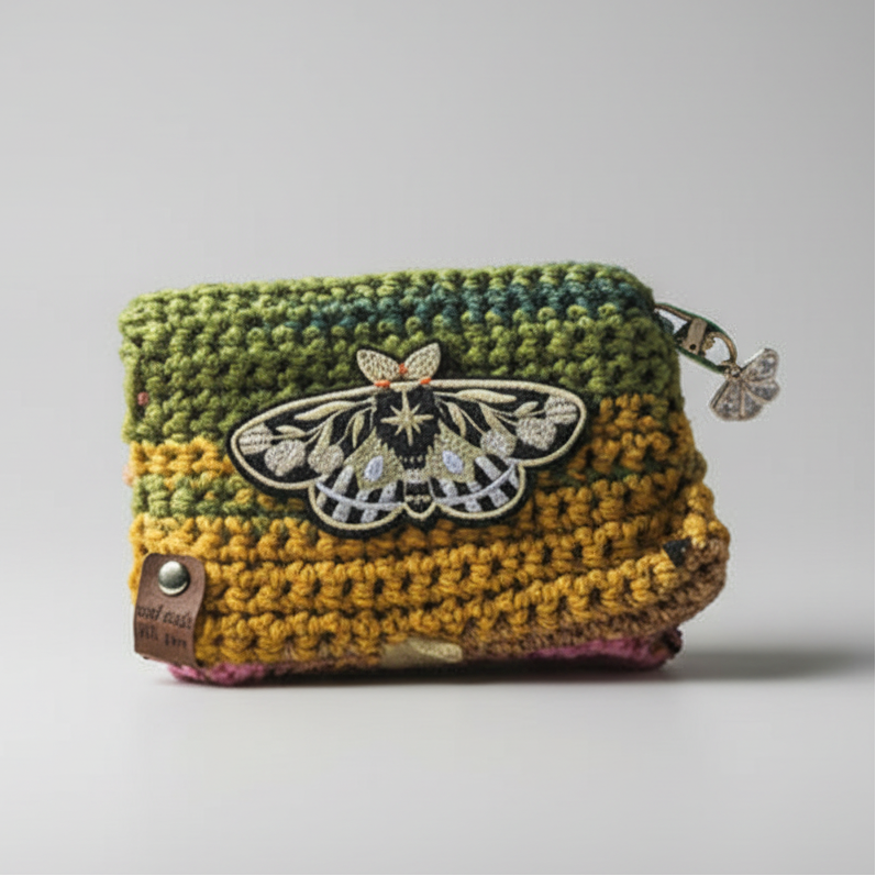 Forest Moth Crochet Wallet – Woodland Dawn Purse, 15×11 cm by Hook & Hex