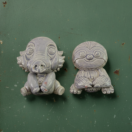 Forest Oddlings Fridge Magnets – Folkloric Ceramic Ornaments Duo, 5× 0.5 cm by Red Raven Pottery