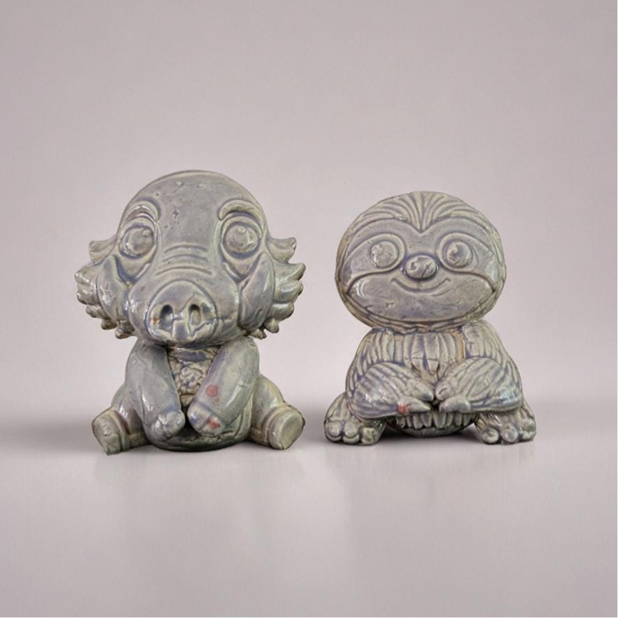Forest Oddlings Fridge Magnets – Folkloric Ceramic Ornaments Duo, 5× 0.5 cm by Red Raven Pottery