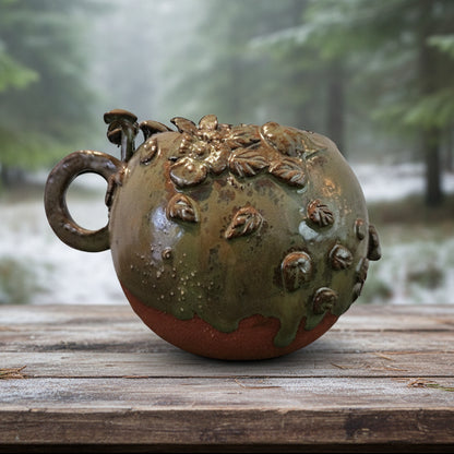 Forest Oracle Ceramic Tea Mug – Moss-Green Ritual Vessel, Ø9.5×11 cm by Red Raven Pottery
