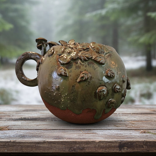 Forest Oracle Ceramic Tea Mug – Moss-Green Ritual Vessel, Ø9.5×11 cm by Red Raven Pottery