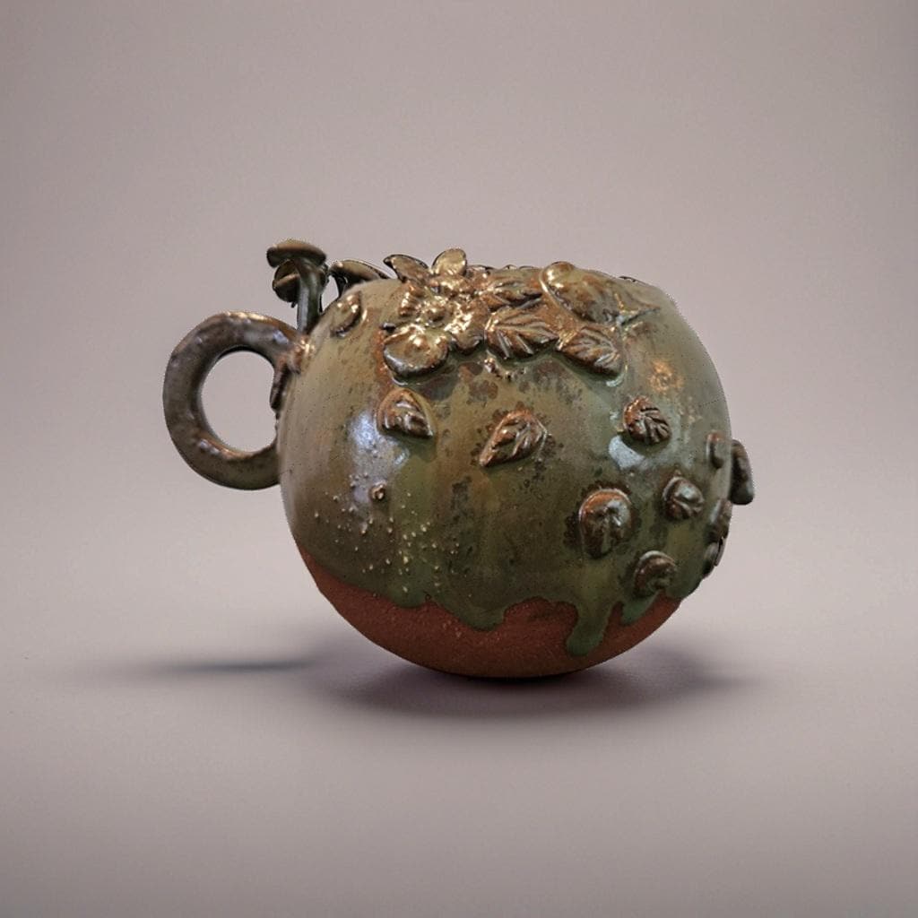 Forest Oracle Ceramic Tea Mug – Moss-Green Ritual Vessel, Ø9.5×11 cm by Red Raven Pottery