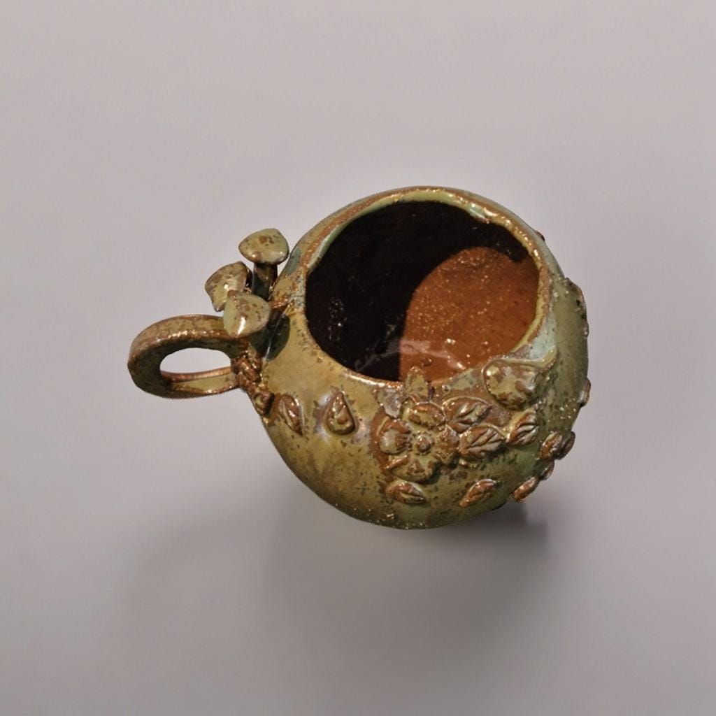 Forest Oracle Ceramic Tea Mug – Moss-Green Ritual Vessel, Ø9.5×11 cm by Red Raven Pottery