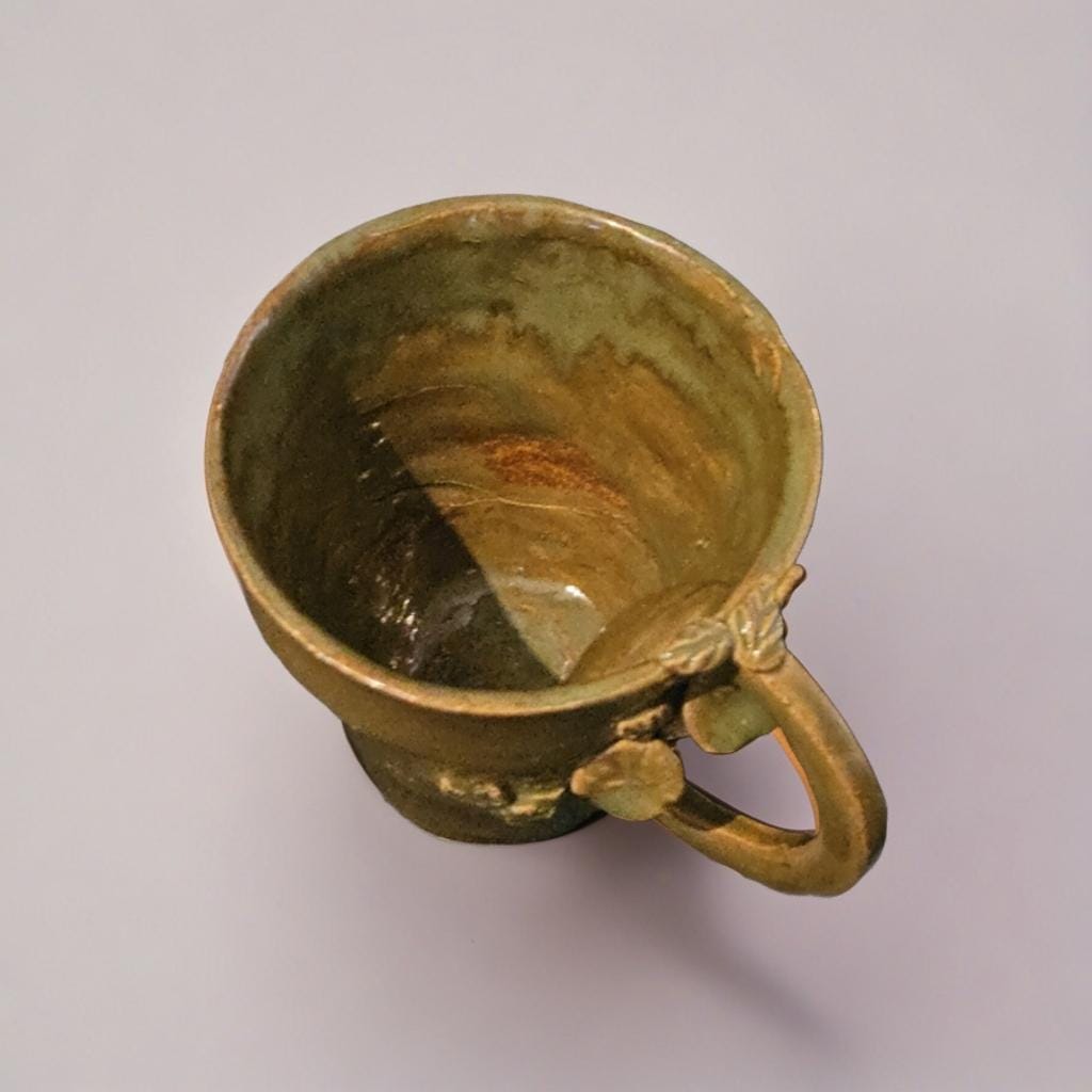 Forestbound Ceramic Tea Mug – Moss-Green Woodland Ritual, Ø9.5×10 cm by Red Raven Pottery