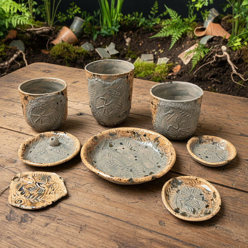 Fossil Field Ceramic Set – Excavated Impressions, various designs by Red Raven Pottery