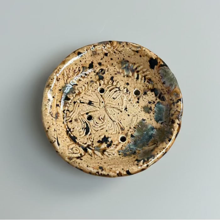 Fossil Field Handmade Ceramic Soap Dish – Excavation Relics, Ø10 × 2 cm by Red Raven Pottery