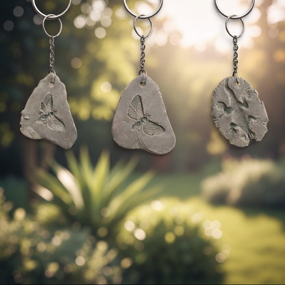 Fossil Imprint Keychain – Heirloom Ceramic Charm, 4×3 cm, various designs by Red Raven Pottery