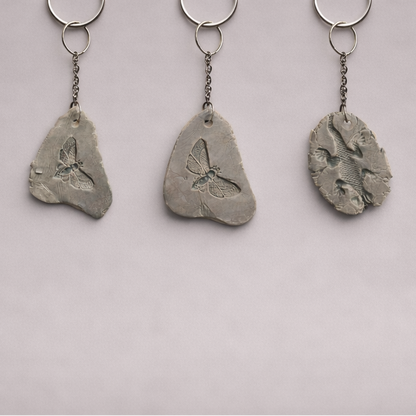 Fossil Imprint Keychain – Heirloom Ceramic Charm, 4×3 cm, various designs by Red Raven Pottery