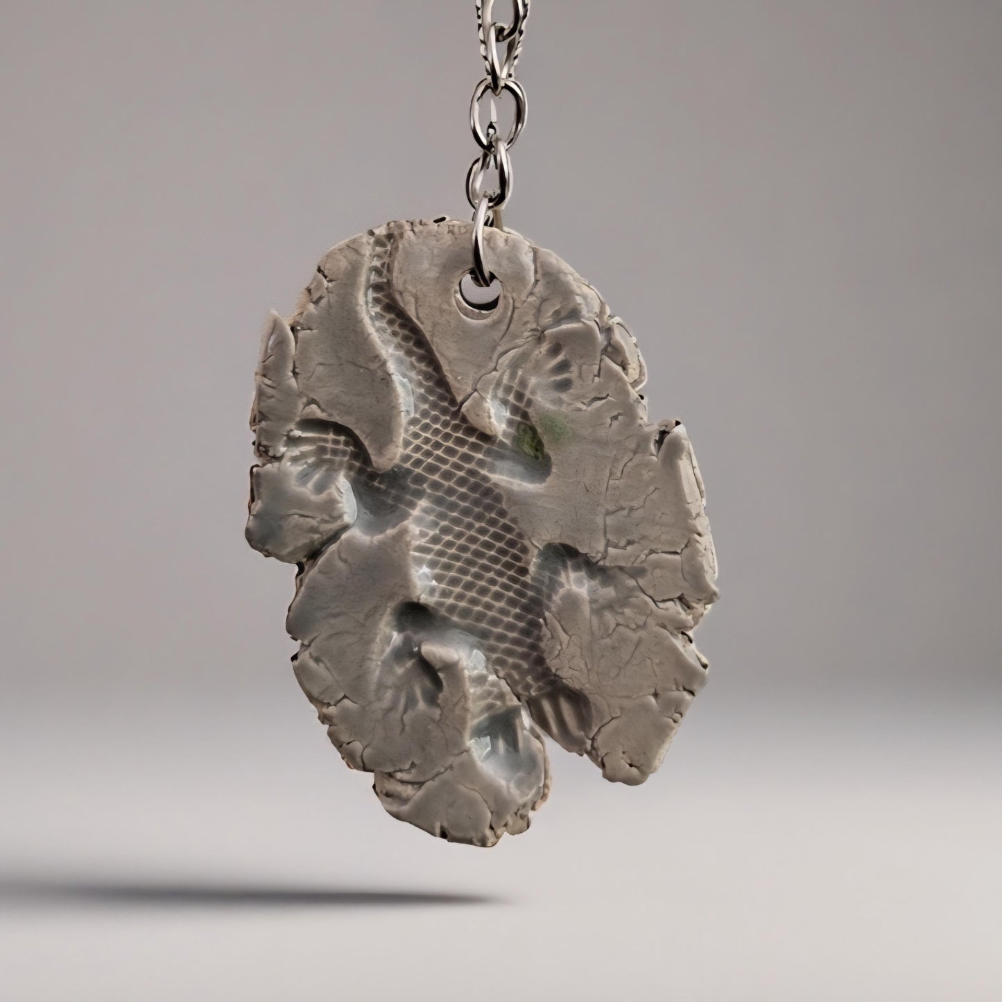 Fossil Imprint Keychain – Heirloom Ceramic Charm, 4×3 cm, various designs by Red Raven Pottery