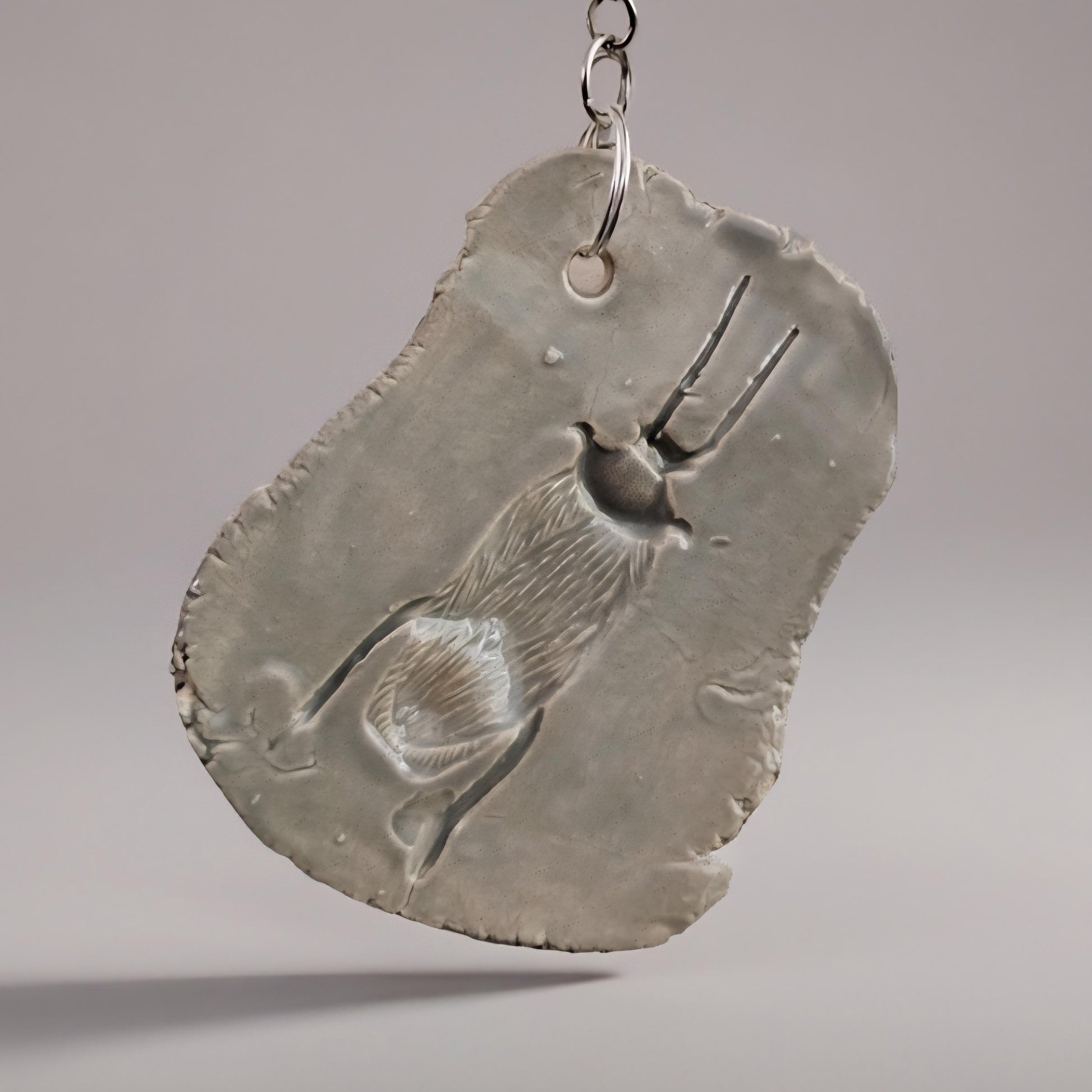 Fossil Imprint Keychain – Heirloom Ceramic Charm, 4×3 cm, various designs by Red Raven Pottery