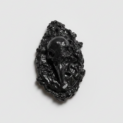 Framed Raven Skull Fridge Magnet – Dark Baroque Ceramic Ornament, 5×3 cm by Red Raven Pottery