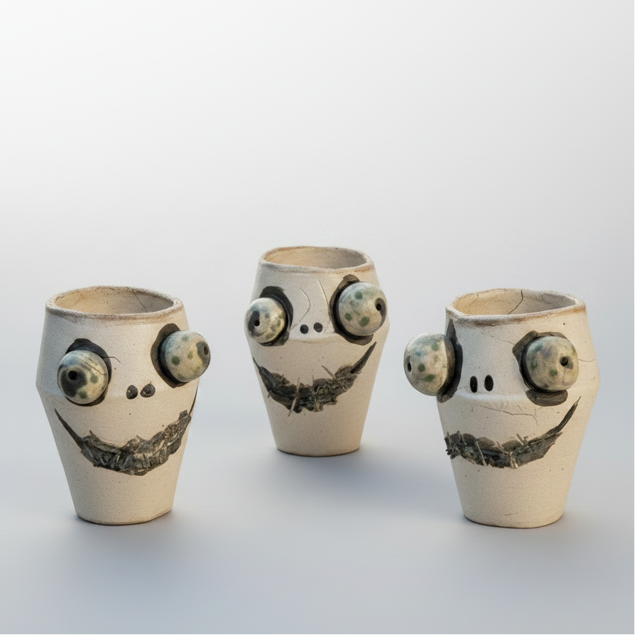Frankenpot Ceramic Planter – Monstrous Home for Little Greens, Ø5 × 8 cm by Red Raven Pottery