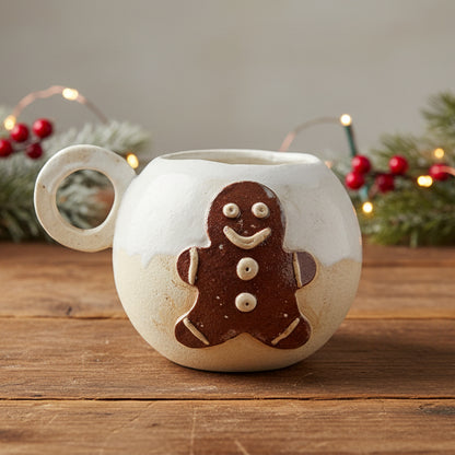 Frosty Gingerbread Ceramic Tea Mug – Jolly Season Warmth, Ø11×10 cm by Red Raven Pottery