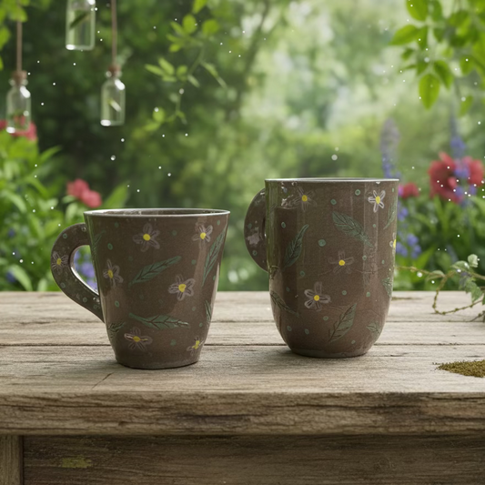 Garden Witchery Ceramic Mugs – Botanical Speckle Drinkware, Ø8.7 × 9 cm & Ø8.7 × 11 cm by Red Raven Pottery