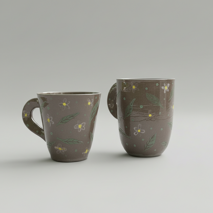 Garden Witchery Ceramic Mugs – Botanical Speckle Drinkware, Ø8.7 × 9 cm & Ø8.7 × 11 cm by Red Raven Pottery