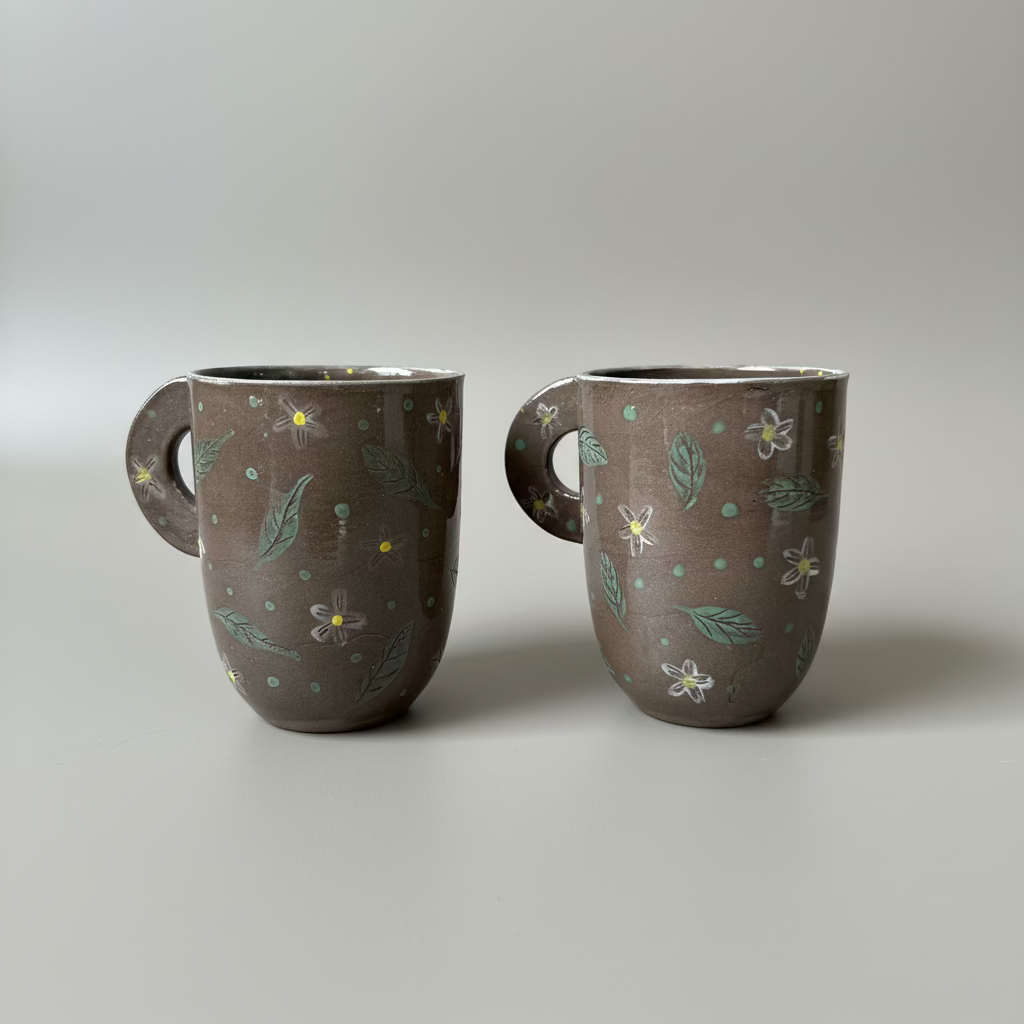 Garden Witchery Ceramic Mugs – Botanical Speckle Drinkware, Ø8.7 × 9 cm & Ø8.7 × 11 cm by Red Raven Pottery