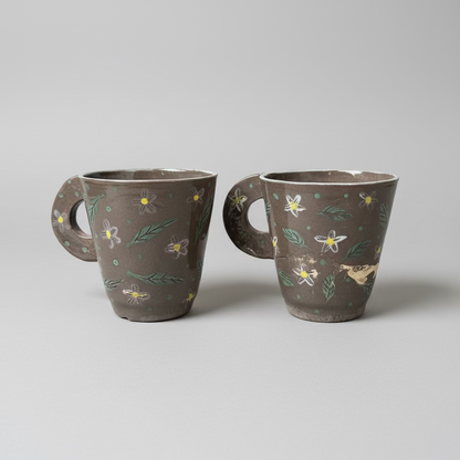 Garden Witchery Ceramic Mugs – Botanical Speckle Drinkware, Ø8.7 × 9 cm & Ø8.7 × 11 cm by Red Raven Pottery
