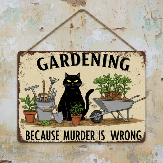 Gardening Because Murder Is Wrong Wooden Sign – Peaceful Gardener Wall Art, 20 × 13 cm vintage wall sign