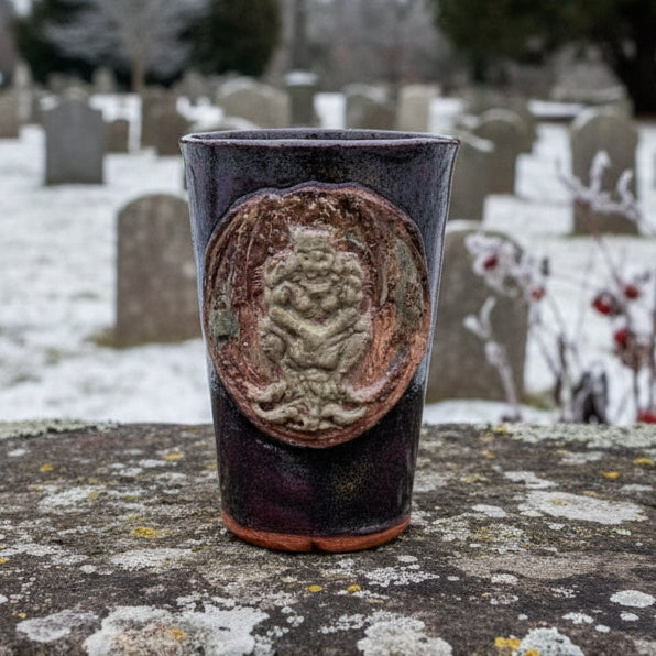 Gargoyle Sentinel Ceramic Tumbler – Stoneborn Watcher Vessel, Ø8.5×12 cm by Red Raven Pottery