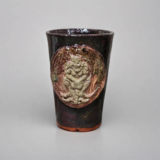 Gargoyle Sentinel Ceramic Tumbler – Stoneborn Watcher Vessel, Ø8.5×12 cm by Red Raven Pottery
