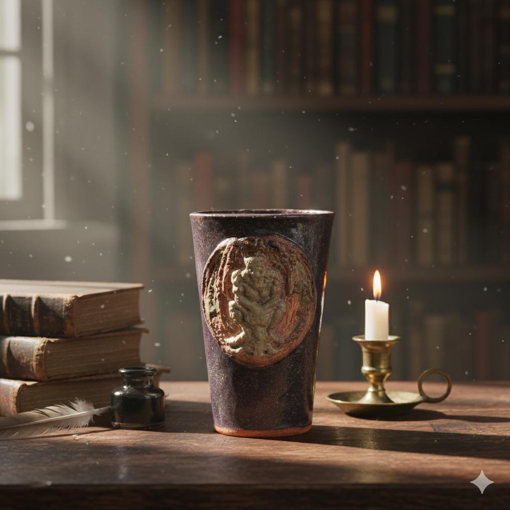 Gargoyle Sentinel Ceramic Tumbler – Stoneborn Watcher Vessel, Ø8.5×12 cm by Red Raven Pottery