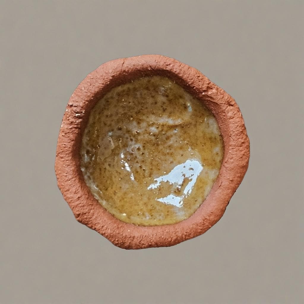 Geode Gloss Terracotta Trinket Dish – Earthy Luster Pinched Pot, Ø8×2 cm by Red Raven Pottery
