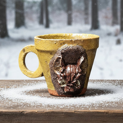Gloaming Bat Ceramic Coffee Mug – Intuition’s Quiet Vessel, Ø8.5×7.5 cm by Red Raven Pottery