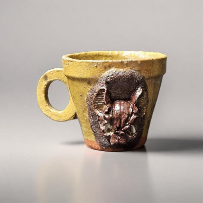 Gloaming Bat Ceramic Coffee Mug – Intuition’s Quiet Vessel, Ø8.5×7.5 cm by Red Raven Pottery