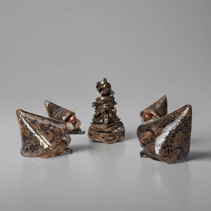 Gnomes Around the Tree Ceramic Figurine Set – Quiet Guardians Of The Winter Hearth, 6–8 cm by Red Raven Pottery