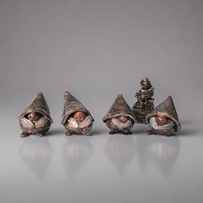 Gnomes Around the Tree Ceramic Figurine Set – Quiet Guardians Of The Winter Hearth, 6–8 cm by Red Raven Pottery