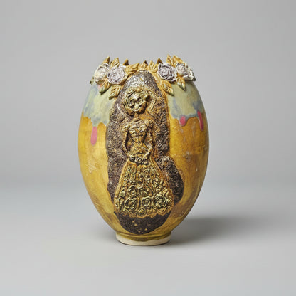 Golden Madonna Ceramic Vase – Sacred Gilded Icon, Ø12×16 cm by Red Raven Pottery
