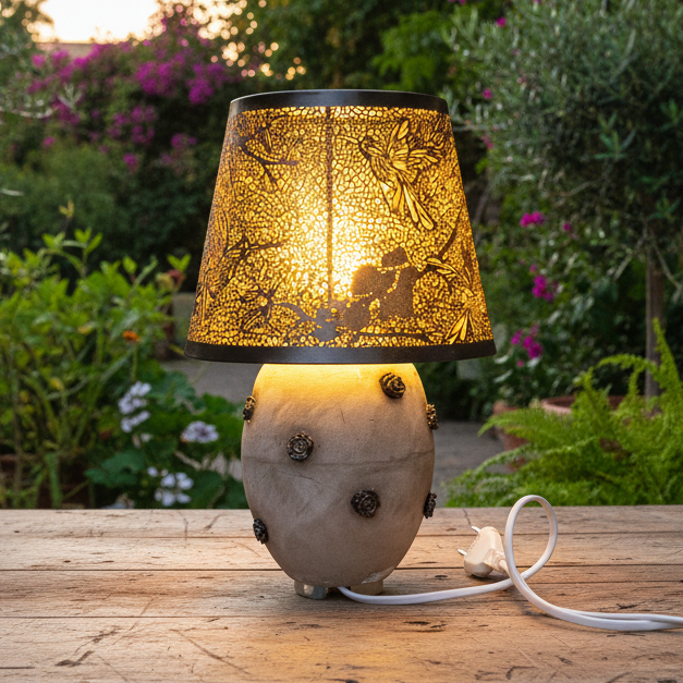 Gothic Bloom Ceramic Lamp – Nocturne Flight Illumination, Ø 13 × 23 cm by Red Raven Pottery