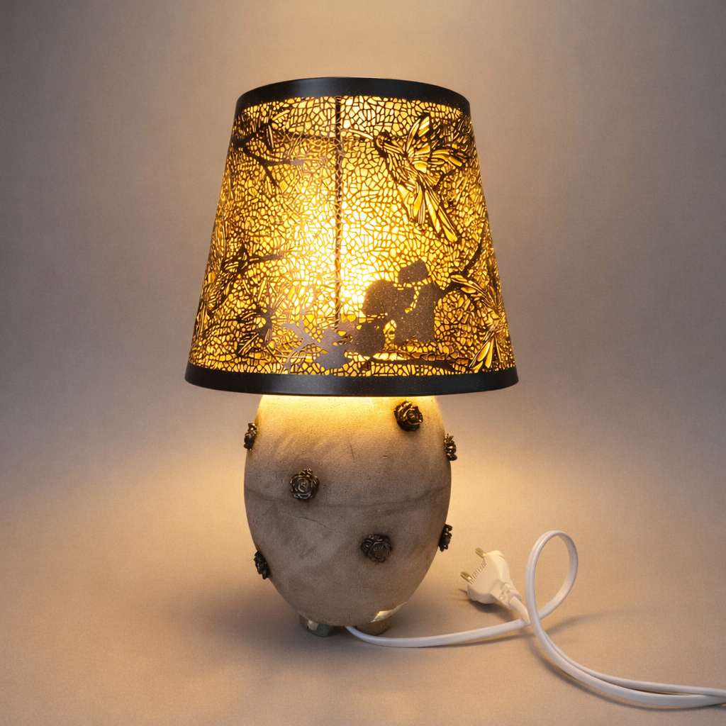 Gothic Bloom Ceramic Lamp – Nocturne Flight Illumination, Ø 13 × 23 cm by Red Raven Pottery